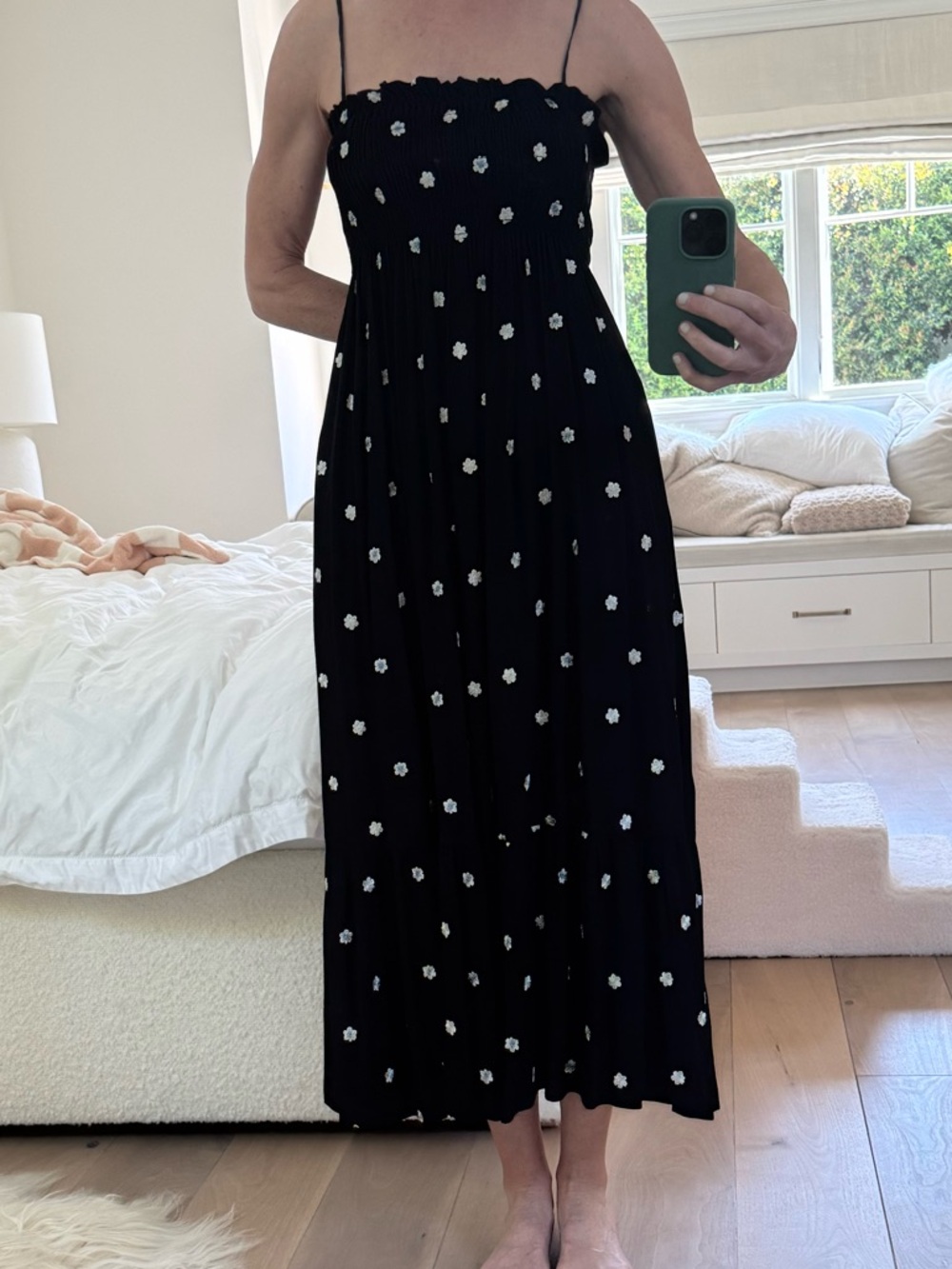 Ciao Lucia Black Midi Dress with White and Blue Floral Print